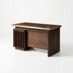 Bureau de Direction Bois Noyer avec Profil Aluminium Doré 120 x 60 cm