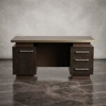 Bureau de Direction 140x70 cm en MDF Noyer avec Profil Aluminium Doré – Image 2