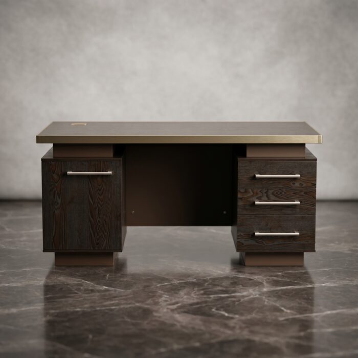 Bureau de Direction 140x70 cm en MDF Noyer avec Profil Aluminium Doré – Image 2