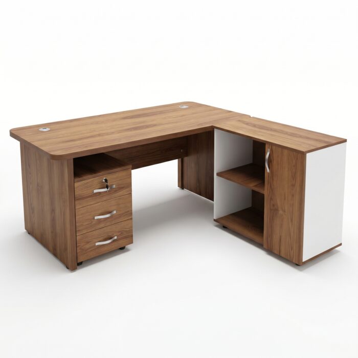 Bureau de Direction 160x80 cm avec Retour Mobile et Caisson 3 Tiroirs – Image 2