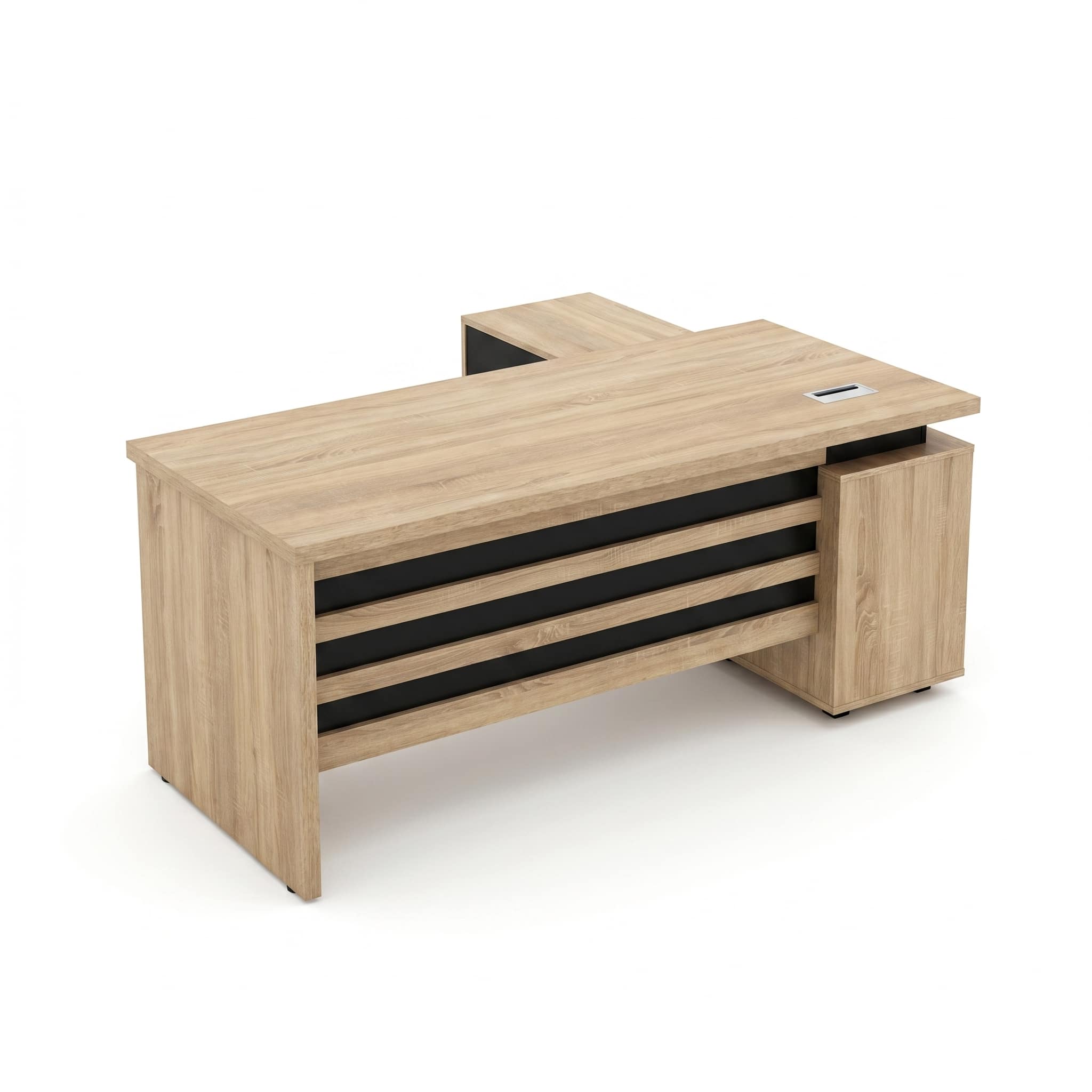 Bureau de direction 180x80x75 cm avec rangement intégré en MDF mélaminé. Design moderne, passe-câble intégré et grande surface de travail. Disponible chez Big Office Maroc. Bureau de Direction 180 × 80 × 75 cm avec Rangement Intégré – Image 1