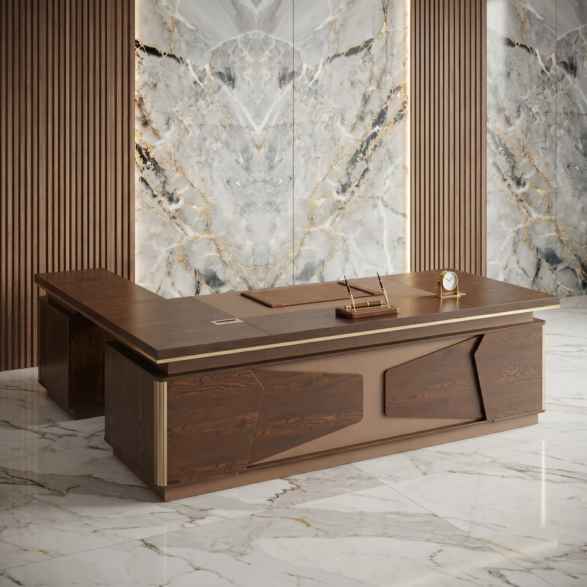 Bureau de direction 260x95x75 cm Maroc Bureau de Direction 260x95 cm en Bois MDF Effet Noyer – Image 1