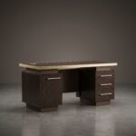 Bureau de Direction 140x70 cm en MDF Noyer avec Profil Aluminium Doré – Image 4
