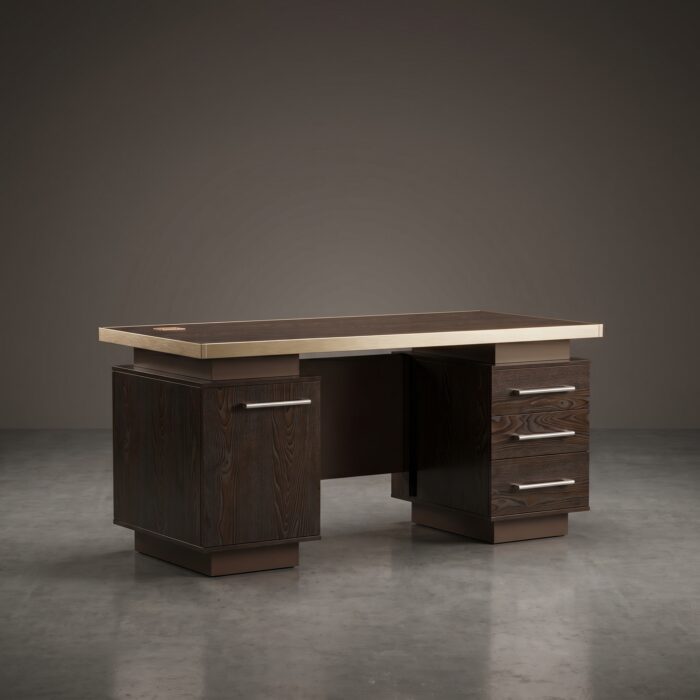 Bureau de Direction 140x70 cm en MDF Noyer avec Profil Aluminium Doré – Image 4