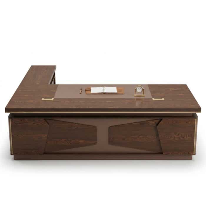 Bureau de Direction 260x95 cm en Bois MDF Effet Noyer – Image 2