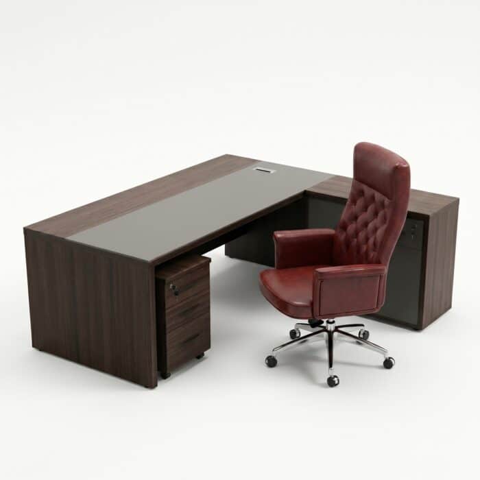 Bureau de Direction en Bois MDF avec Retour Mobile et Caisson Mobile 3 Tiroirs | Big Office Maroc – Image 2