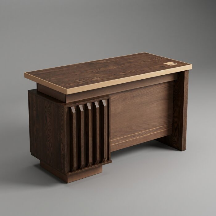 Bureau de Direction Bois Noyer avec Profil Aluminium Doré 120 x 60 cm – Image 2