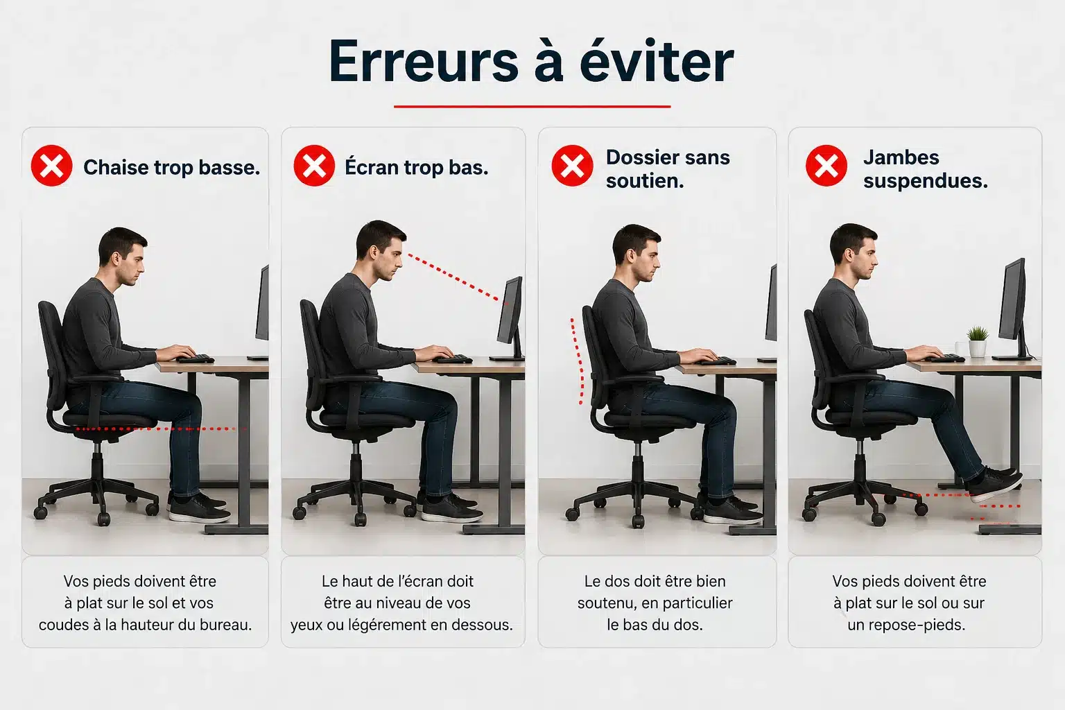 Erreurs posturales fréquentes à éviter devant le bureau
