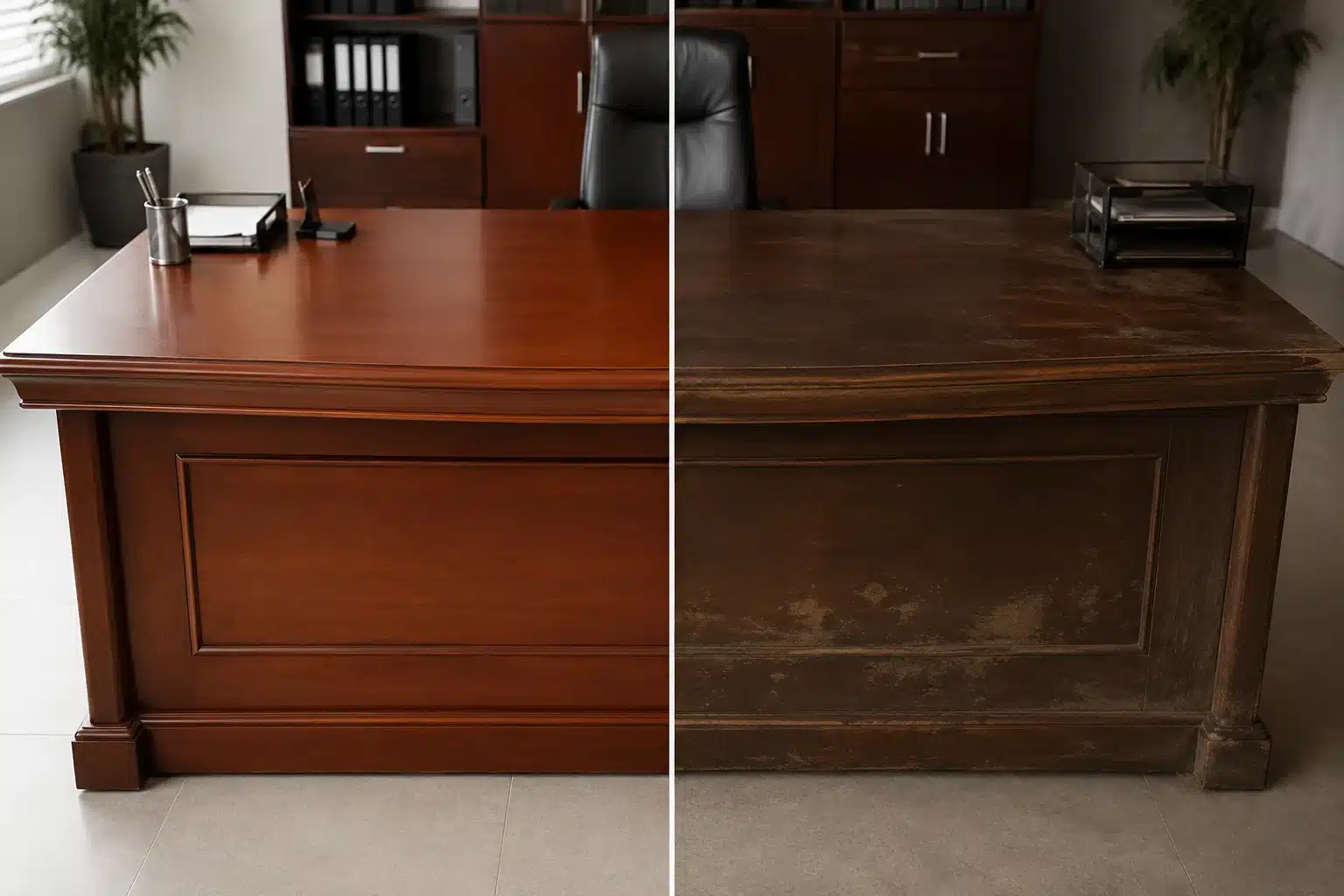 Les effets de l'humidité sur un bureau en bois