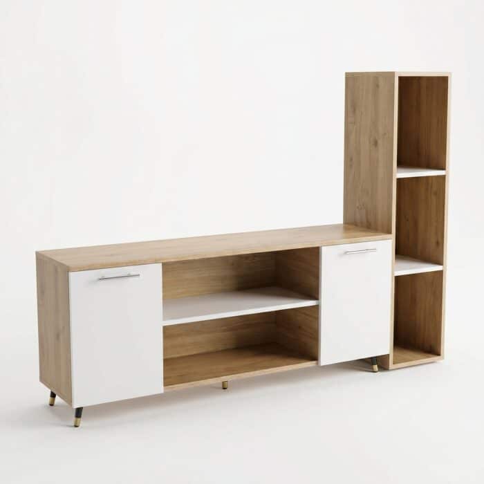 Meuble TV 140x60x30 cm avec Niche de Rangement 120x30x30 cm – Image 2