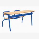 Pupitre Scolaire Double en Métal et Bois Effet Hêtre | Mobilier Scolaire Maroc – Big Office