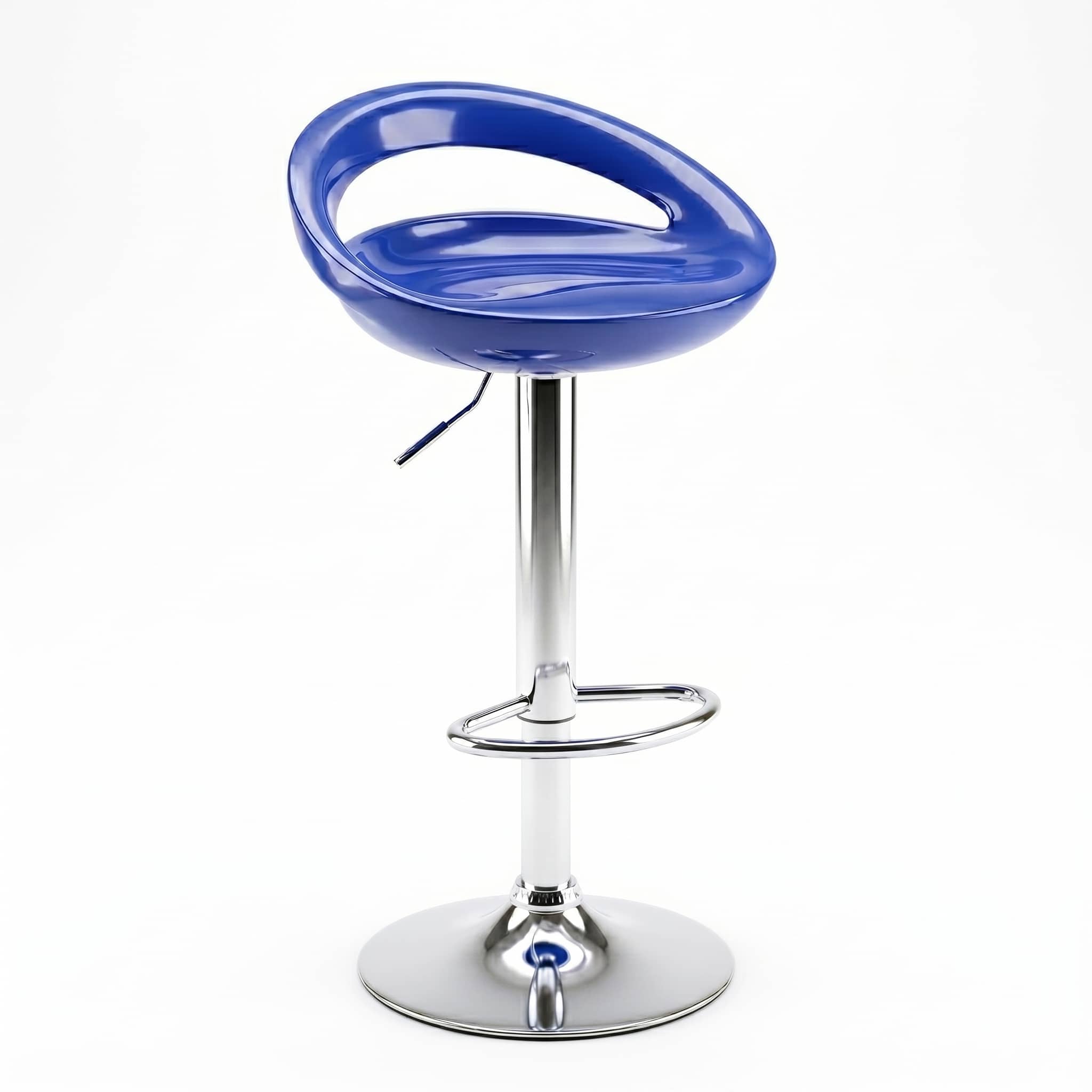 Tabouret de bar design bleu réglable avec repose-pieds chromé et assise ergonomique moderne pour cuisine, restaurant, café et espace d'accueil au Maroc. Tabouret de Bar Design Réglable Bleu – Image 1