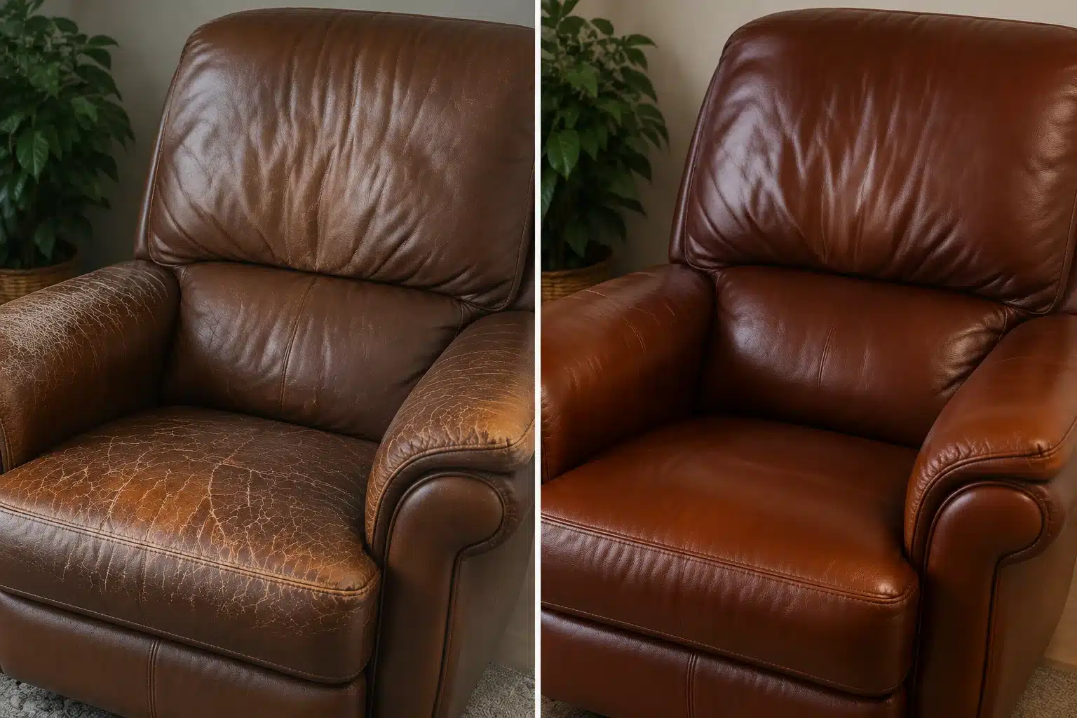 Avant et après l'entretien d'un fauteuil en cuir