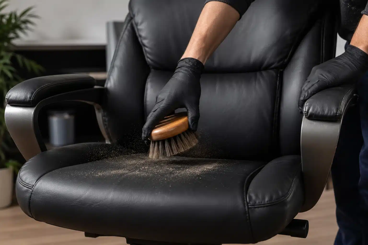 Dépoussiérer un fauteuil en cuir avant le nettoyage