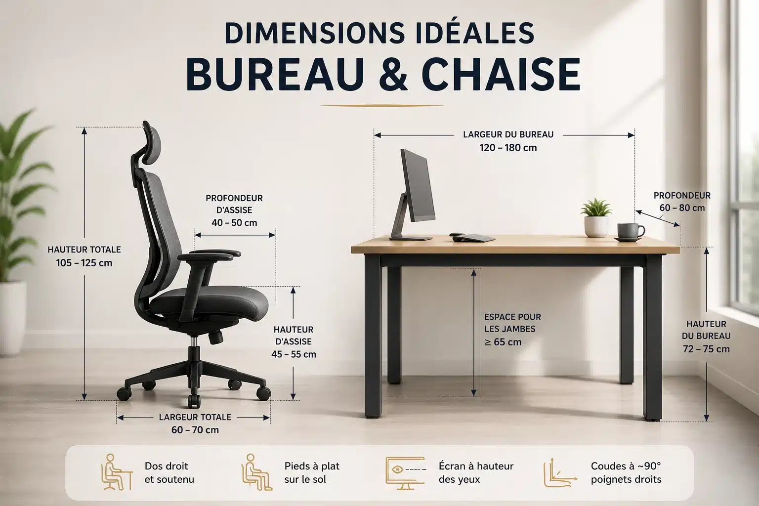Dimensions standard d'un bureau de travail : largeur, profondeur et hauteur