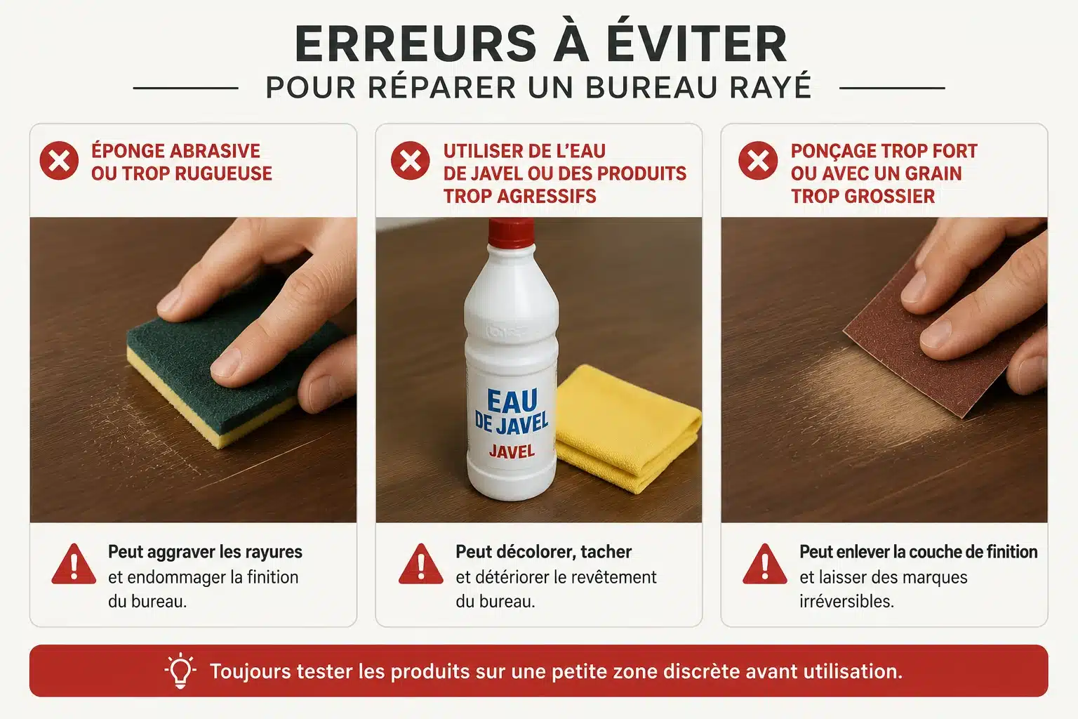 Erreurs courantes lors de la réparation de rayures sur un bureau