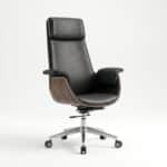 Fauteuil de Direction Prestige en Bois Noyer et Similicuir Noir | Big Office Maroc