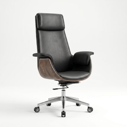 Fauteuil de Direction Prestige en Bois Noyer et Similicuir Noir | Big Office Maroc