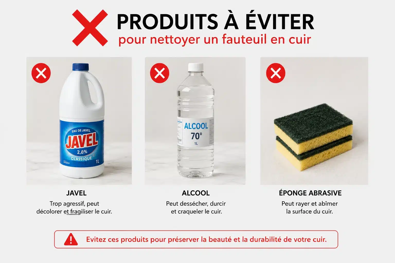 Produits à éviter pour nettoyer un fauteuil en cuir