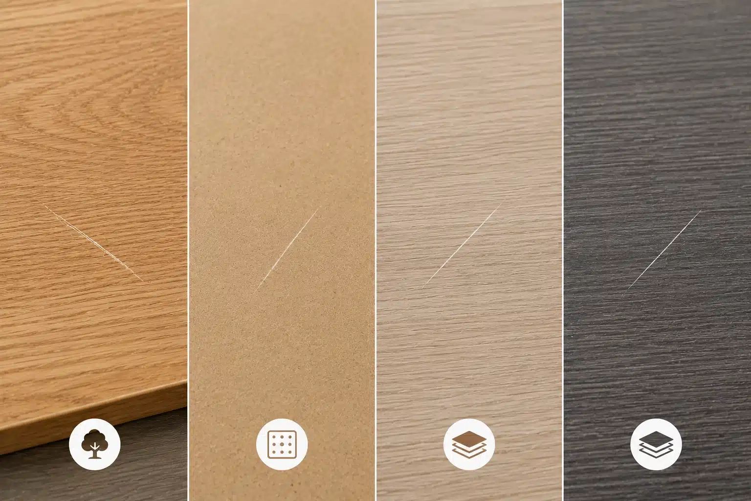 Rayures selon le matériau du bureau : bois, MDF, mélaminé, stratifié