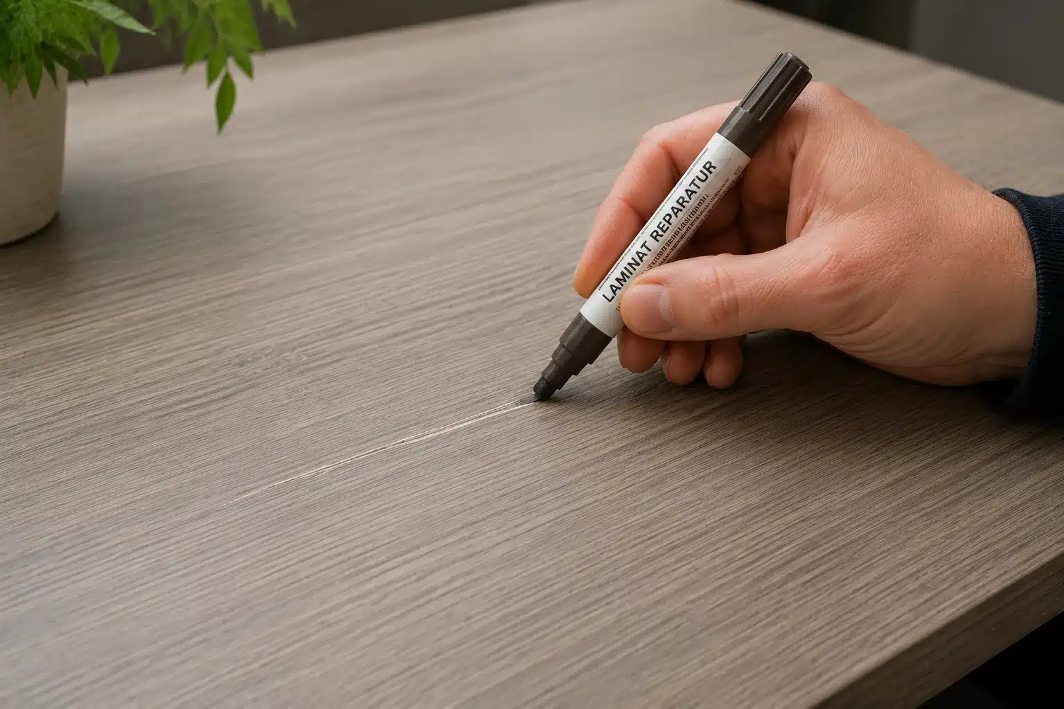 Réparation d'une rayure sur un bureau en stratifié