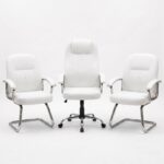 Ensemble Fauteuil de Direction Blanc avec 2 Chaises Visiteurs – Similicuir – Mobilier de Bureau Professionnel Maroc