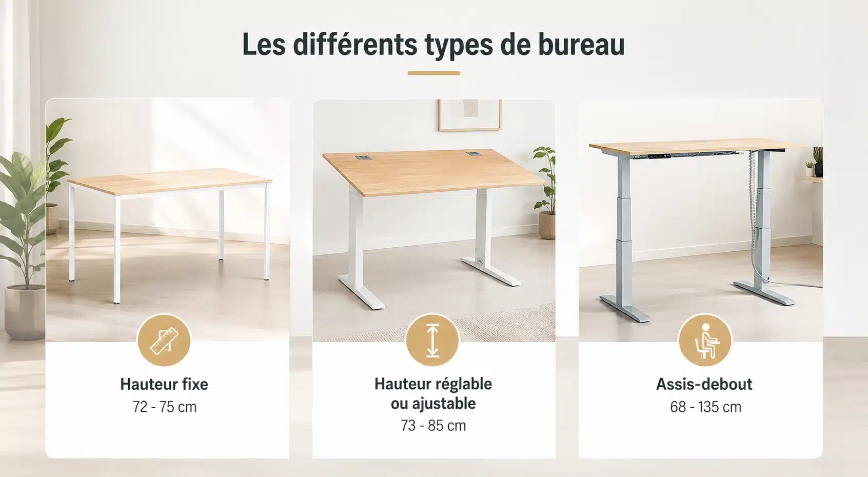 Différents types de bureaux ergonomiques et assis debout disponibles pour le bureau