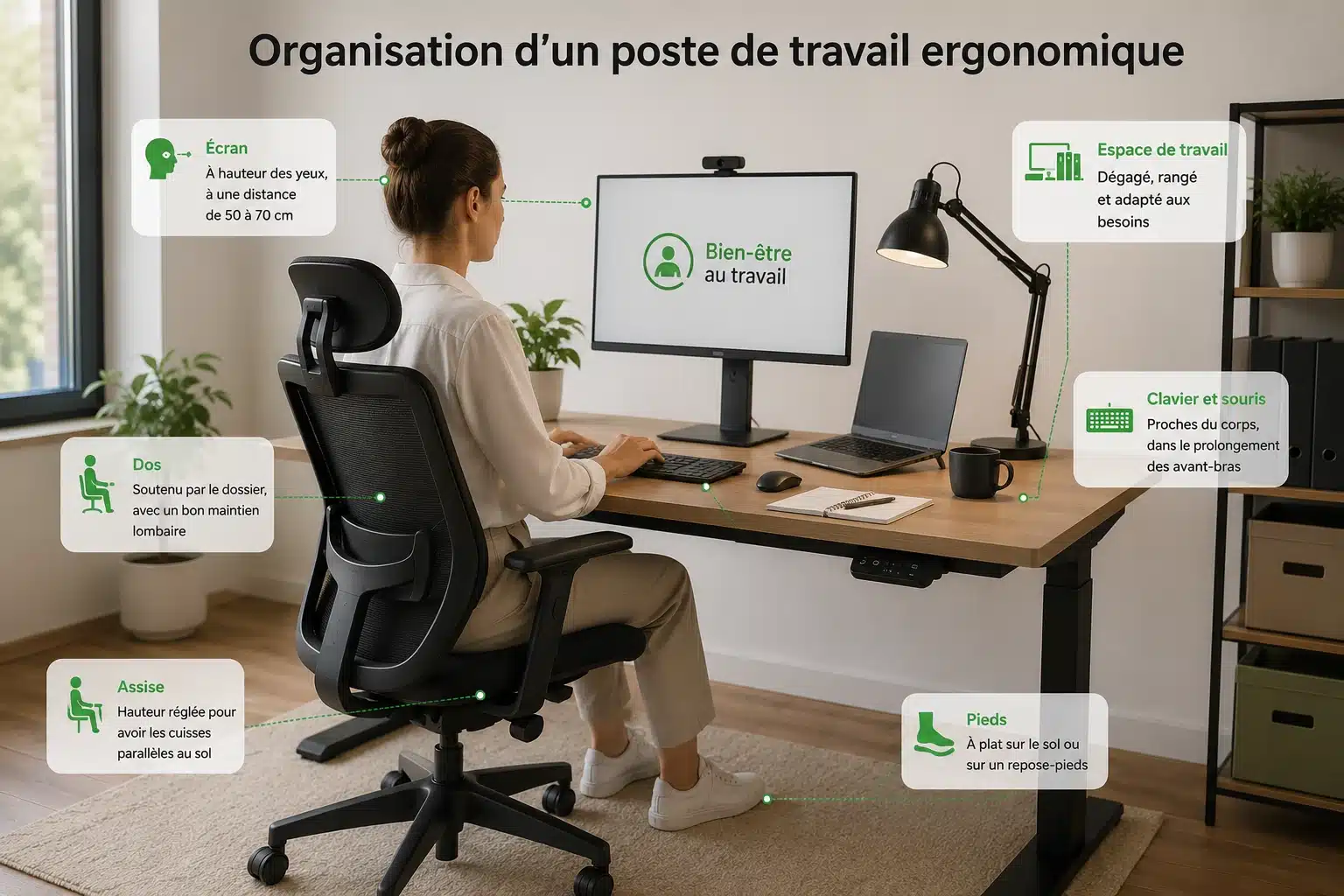 Organisation complète d'un poste de travail ergonomique