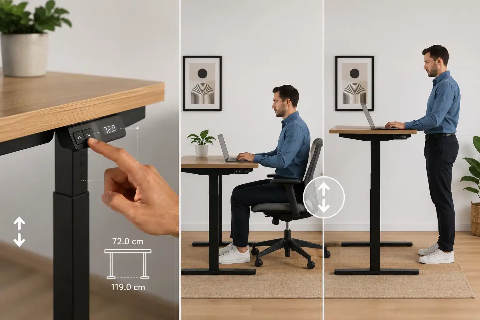 Réglage de la hauteur d'un bureau ergonomique assis debout