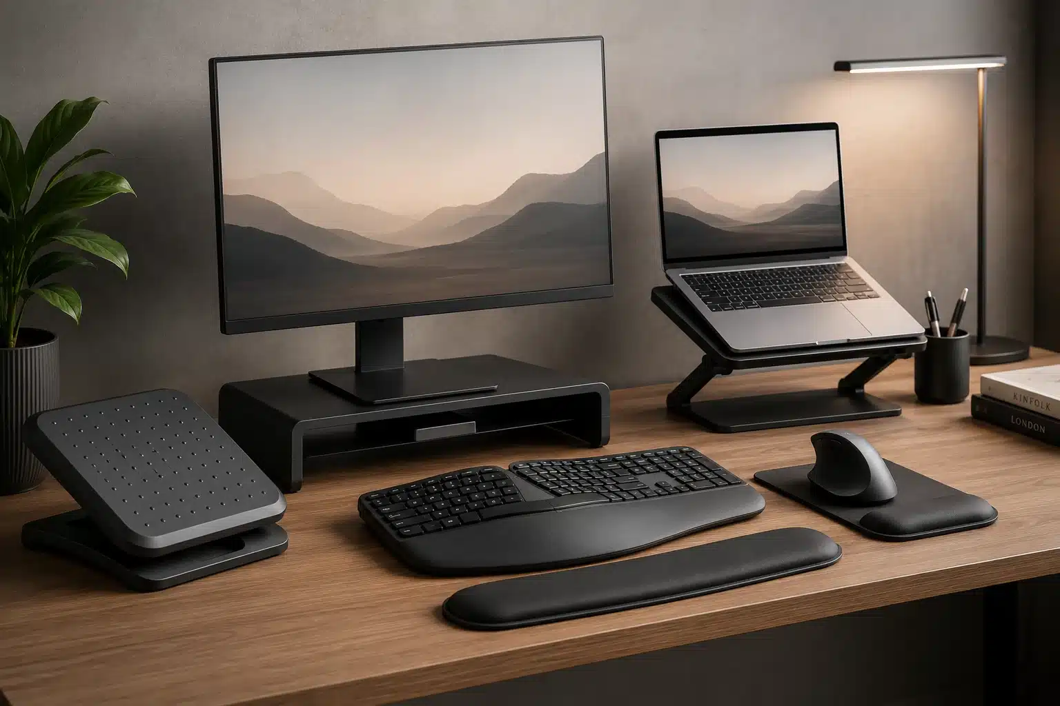 Accessoires ergonomiques de bureau : support écran, clavier et souris ergonomiques
