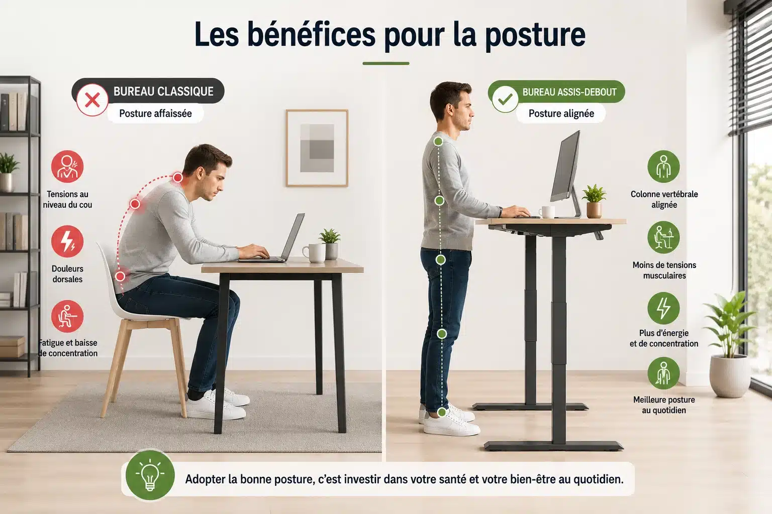 Amélioration de la posture grâce à un bureau assis debout réglable
