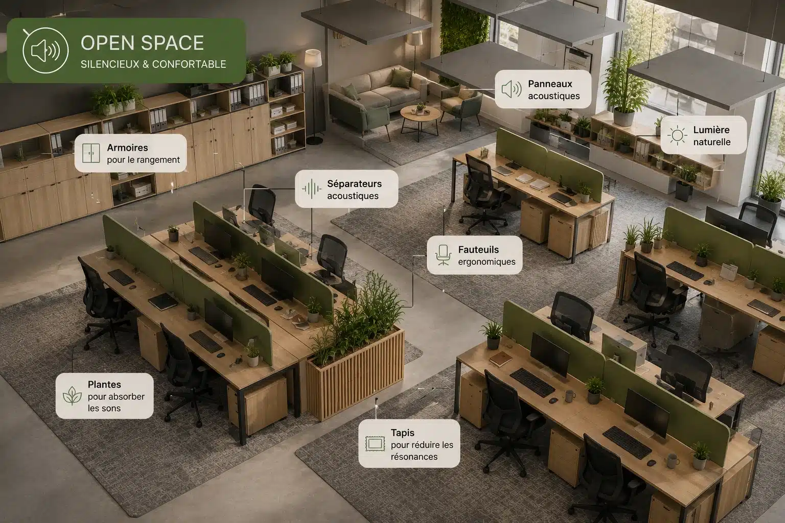Aménagement d'un open space silencieux et confortable