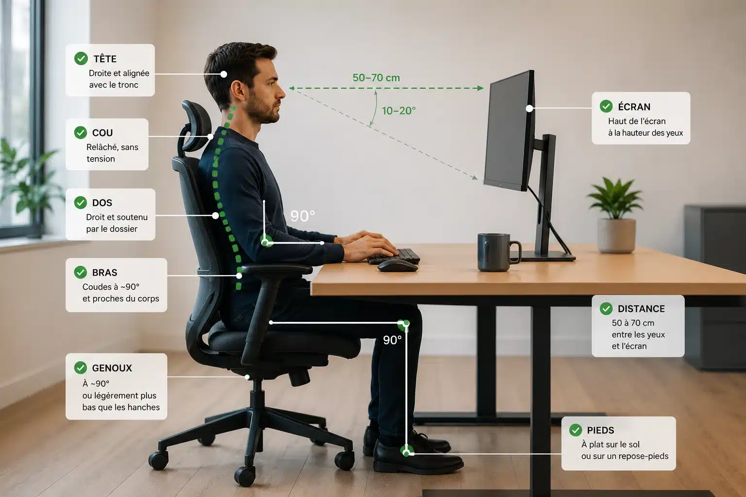 Bonne posture à adopter devant un ordinateur