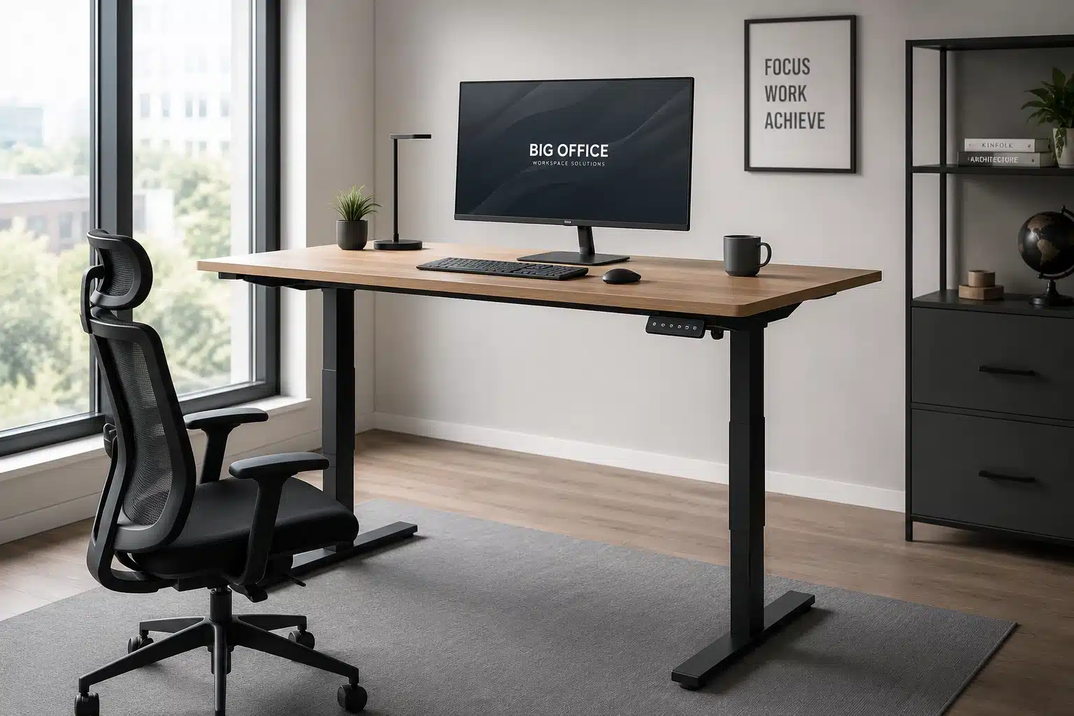 Bureau ajustable en hauteur dans un intérieur moderne