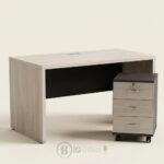 Bureau de travail bois clair et noir avec caisson mobile à 3 tiroirs