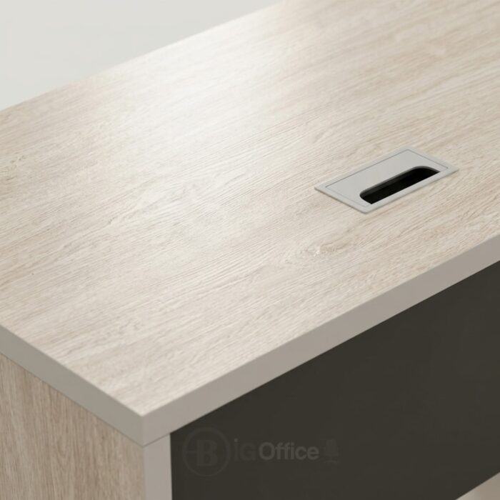 Bureau de travail bois clair et noir avec caisson mobile à 3 tiroirs
