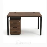 Bureau de Travail Effet Noyer avec Structure Métallique et Caisson 3 Tiroirs