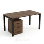 Bureau de Travail Effet Noyer avec Structure Métallique et Caisson 3 Tiroirs – Image 3