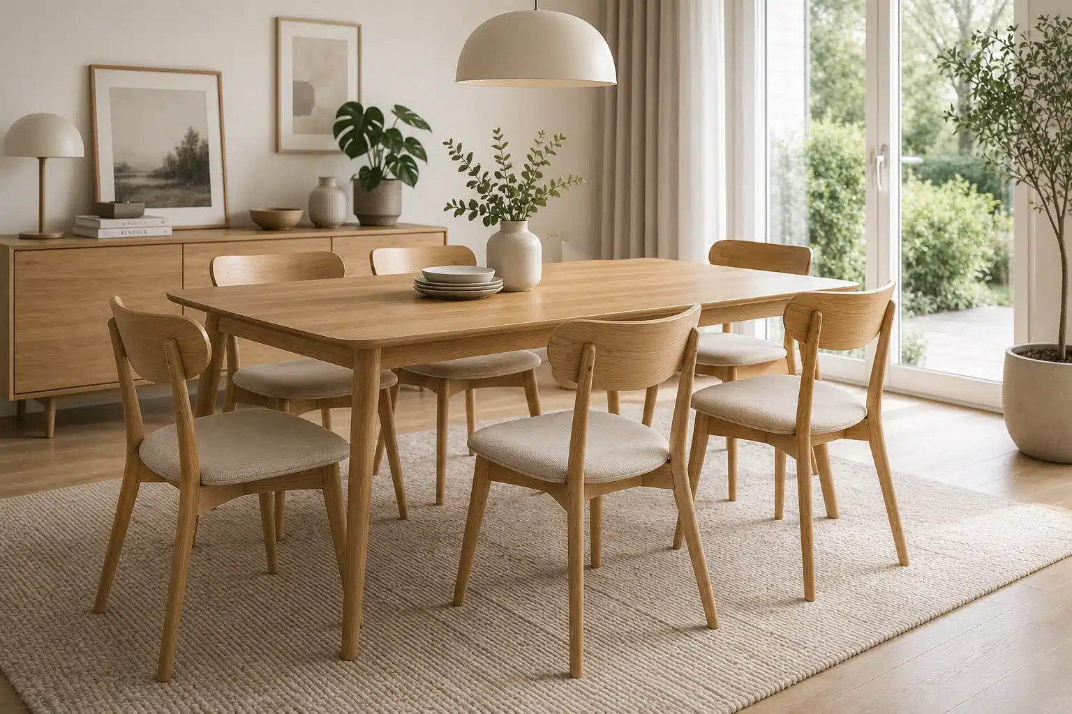 Chaise scandinave dans une salle à manger avec table en bois