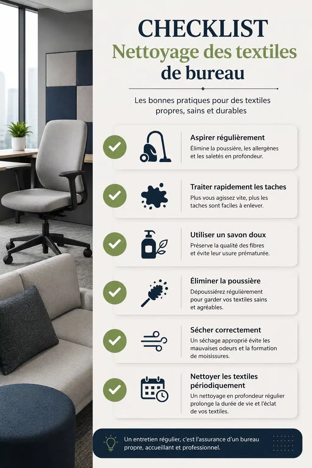 Checklist d'entretien des textiles de bureau