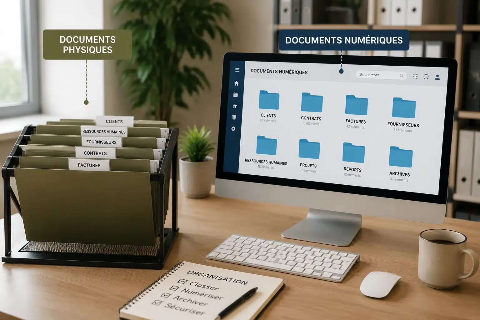Classement des documents physiques et numériques au bureau