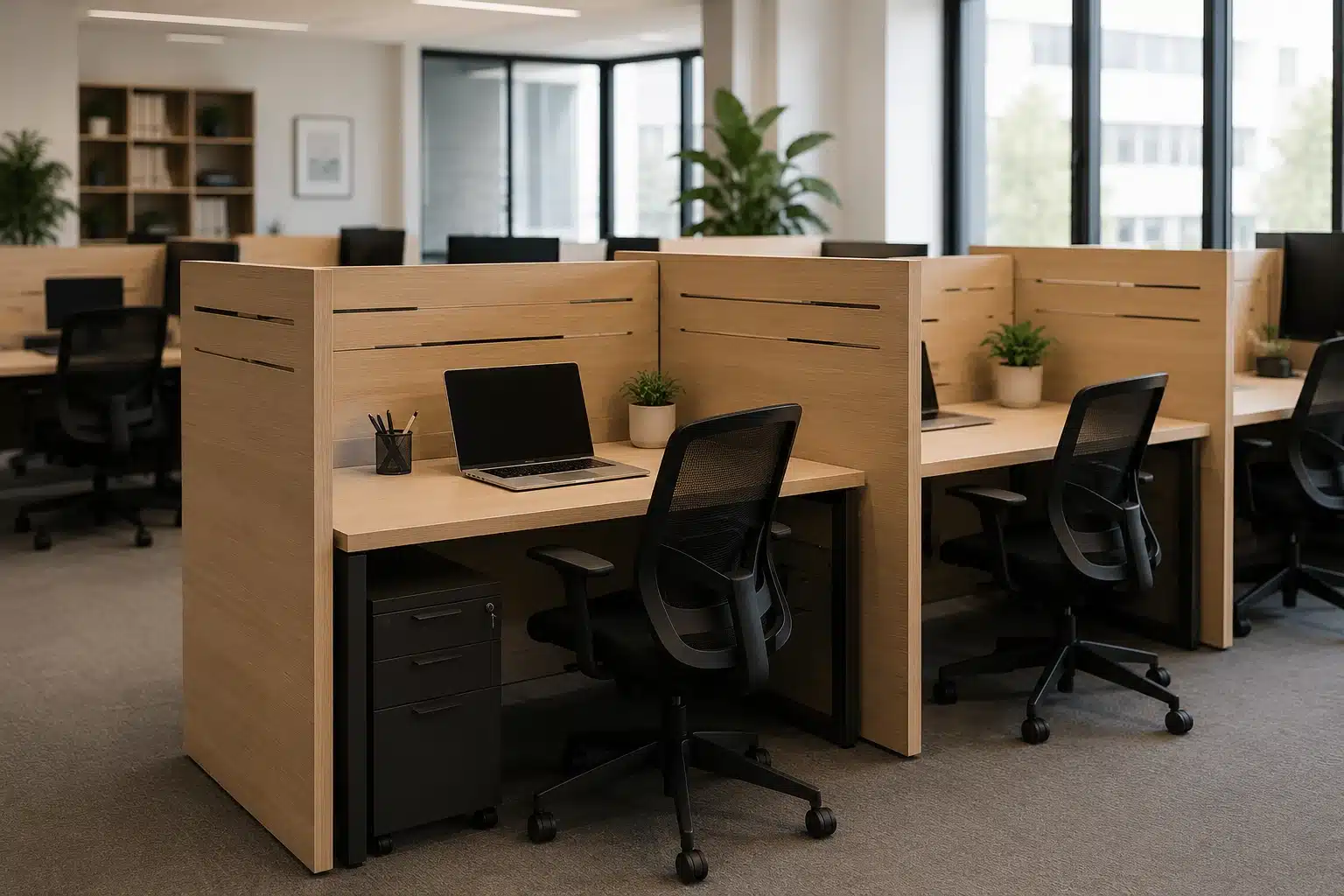 Cloisons de bureau installées dans un open space pour réduire le bruit
