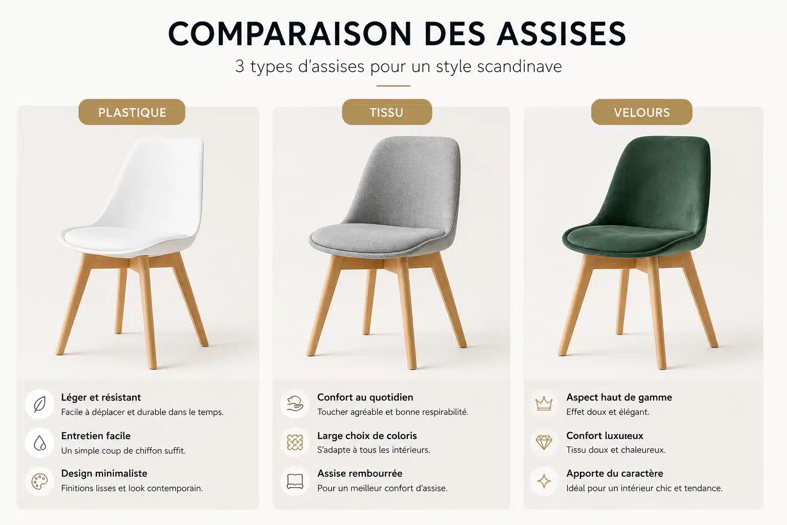 Comparatif des types d'assise pour une chaise scandinave