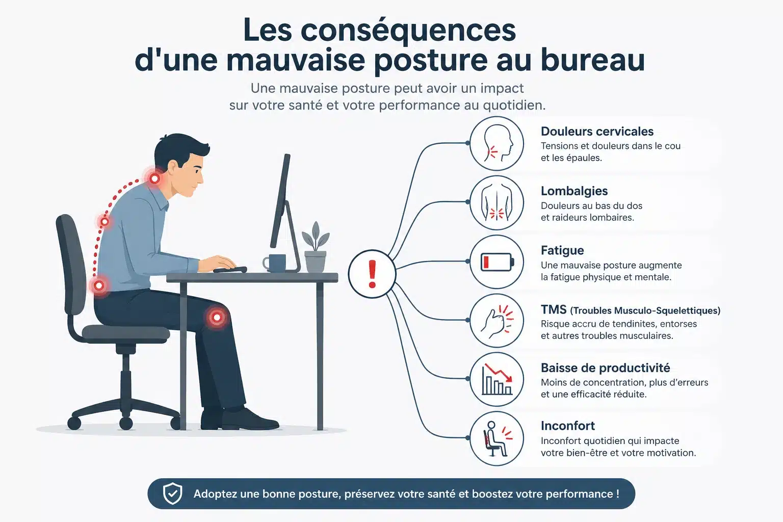 Conséquences d'une mauvaise posture au travail sur le long terme