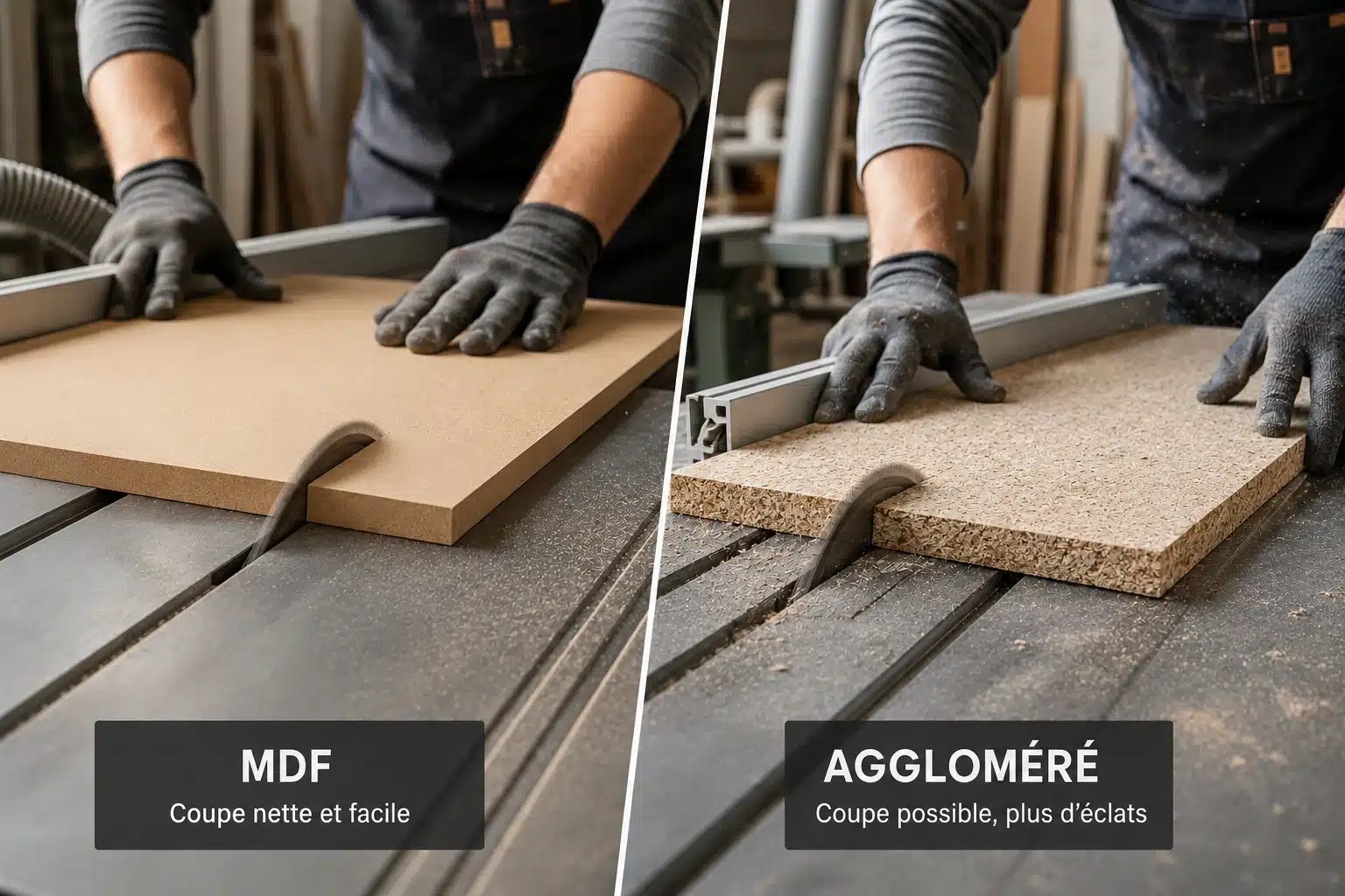 Découpe de panneaux MDF et aggloméré en atelier