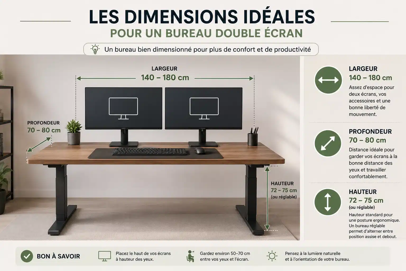 Dimensions à retenir pour un bureau double écran