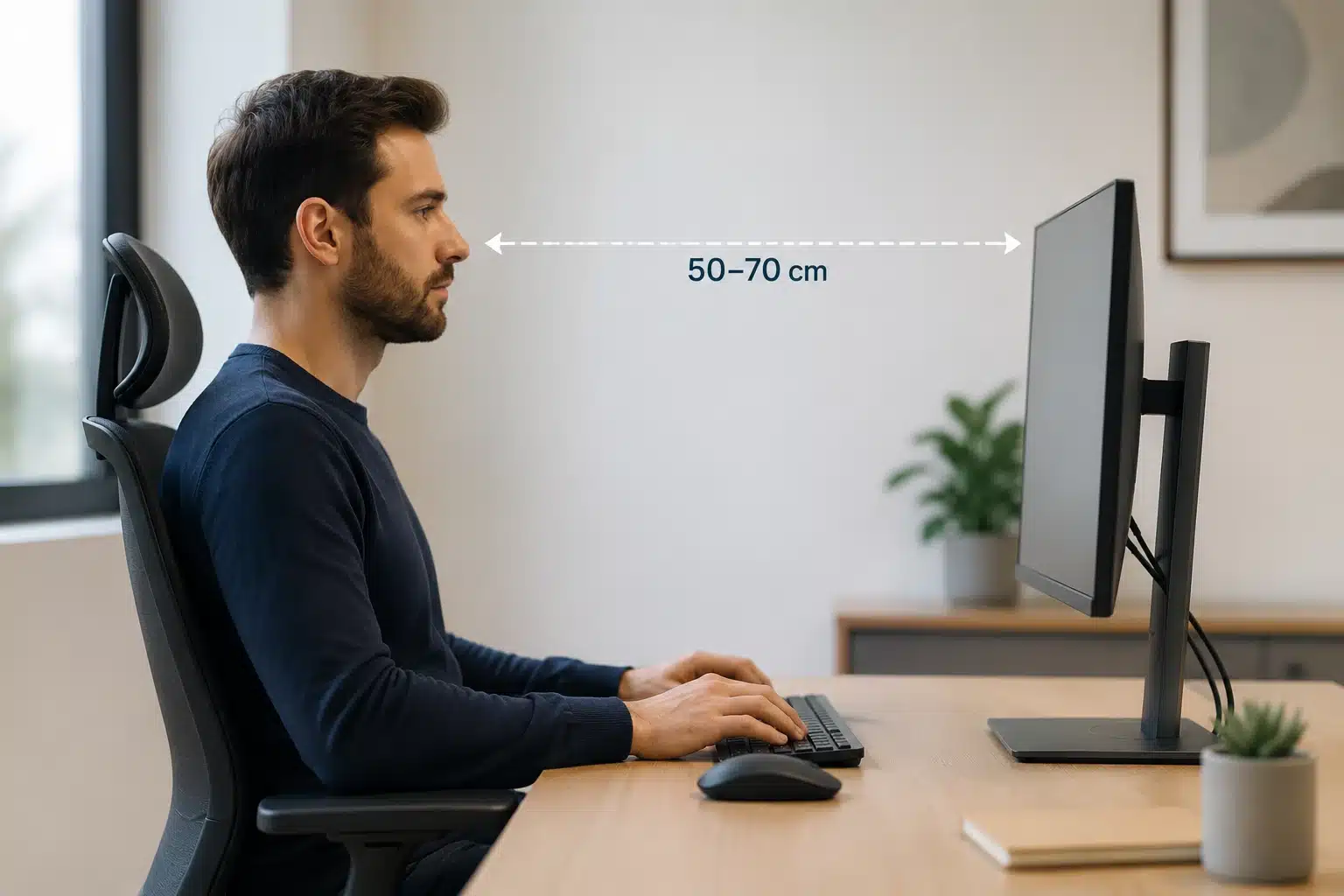 Schéma de la distance idéale entre les yeux et l'écran d'ordinateur