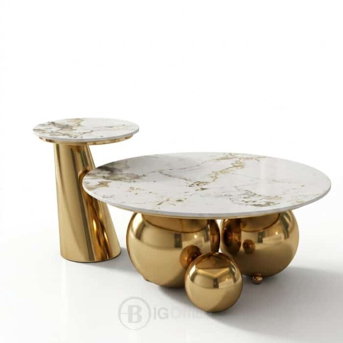 Duo de Tables AURELIS en Céramique et Inox Doré