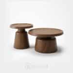 Duo de tables gigognes rondes marron en métal peint pour salon et espace d’accueil