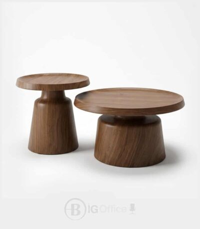 Duo de tables gigognes rondes marron en métal peint pour salon et espace d’accueil